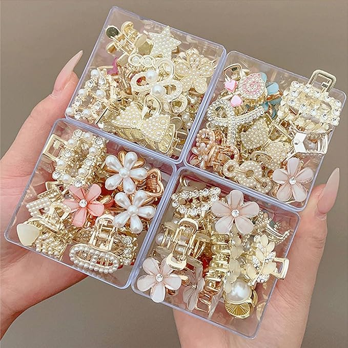 FZBNSRKO 20 Pcs Small Pearl Hair Clips,Rhinestone Hair Pins Pearl Claw Clips Mini Crystal Flower Barrettes for Girls Women(mixed style)