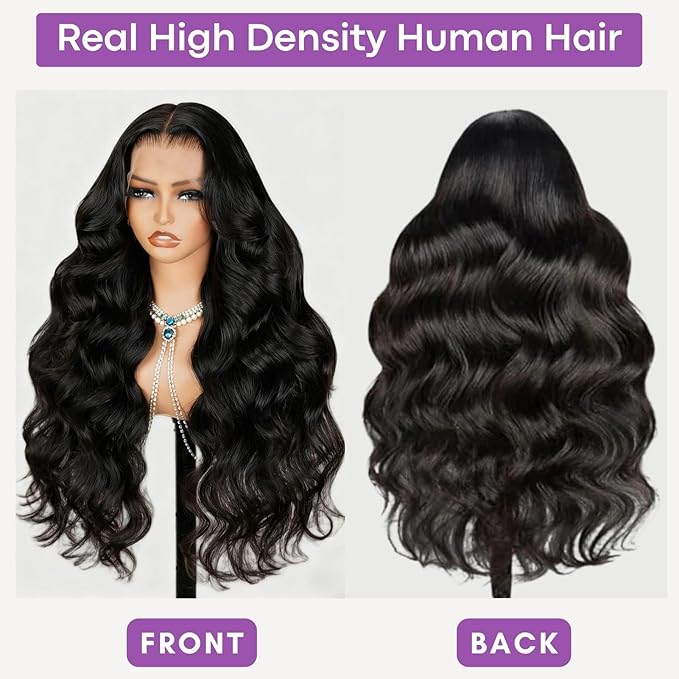Lace Front Wigs Human Hair Body Wave 180 Density Human Hair Wigs for Black Women Pre Plucked 13x4 HD Lace Frontal Wig Glueless Natural Black 20 inch