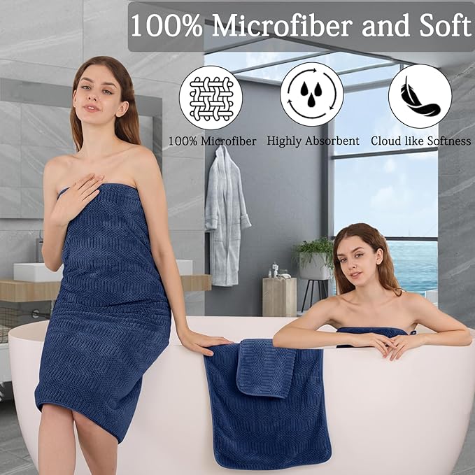 Ycosy 4 Pack Extra Large Microfiber Bath Towels Set,35x70 inches,600GSM,Less Lint Highly Absorbent Super Soft & Quick Dry,Oversized Bath Towels,Perfect for Bathroom Gym Pool,Navy