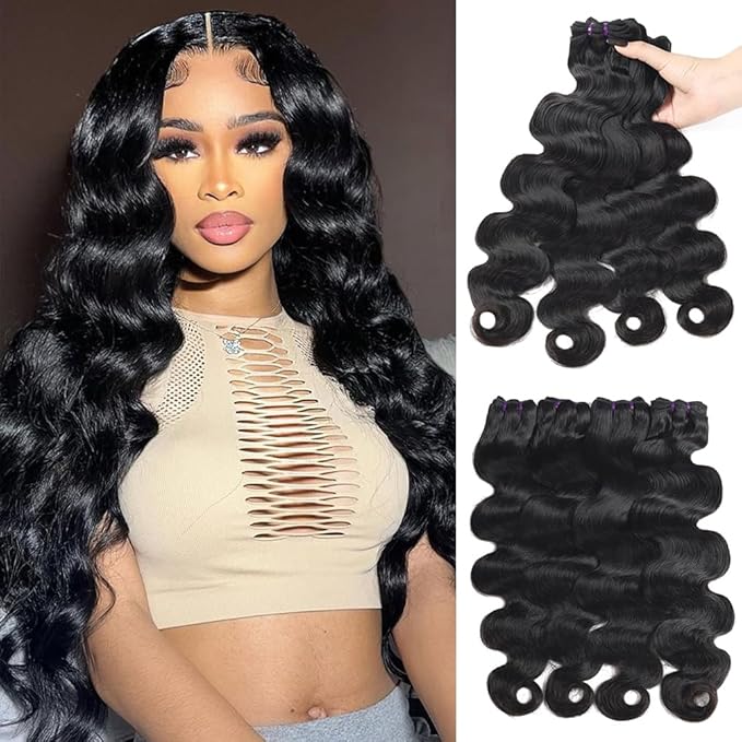 Body Wave 4 Bundles Human Hair 24 26 28 30 Inch 100% Unprocessed Vietnamese Human Hair Bundles 16A Full And Thick Virgin Hair Weave Bundles Raw Hair Extensions Natural Color