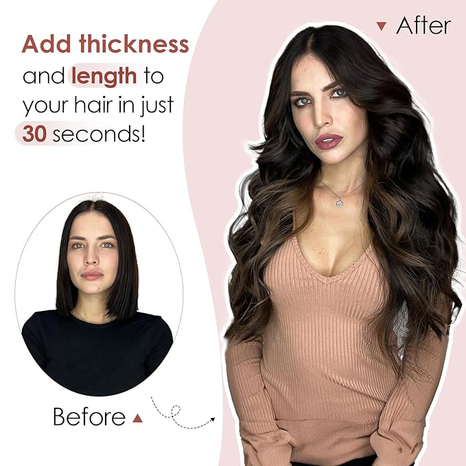 Benehair One Piece Clip in Hair Extensions Real Human Hair 3/4 Full Head V Shaped Weft Thicker Hair Lace Net One Piece Hair Extensions with 5 Clips (22"-75g #1B Natural Black)