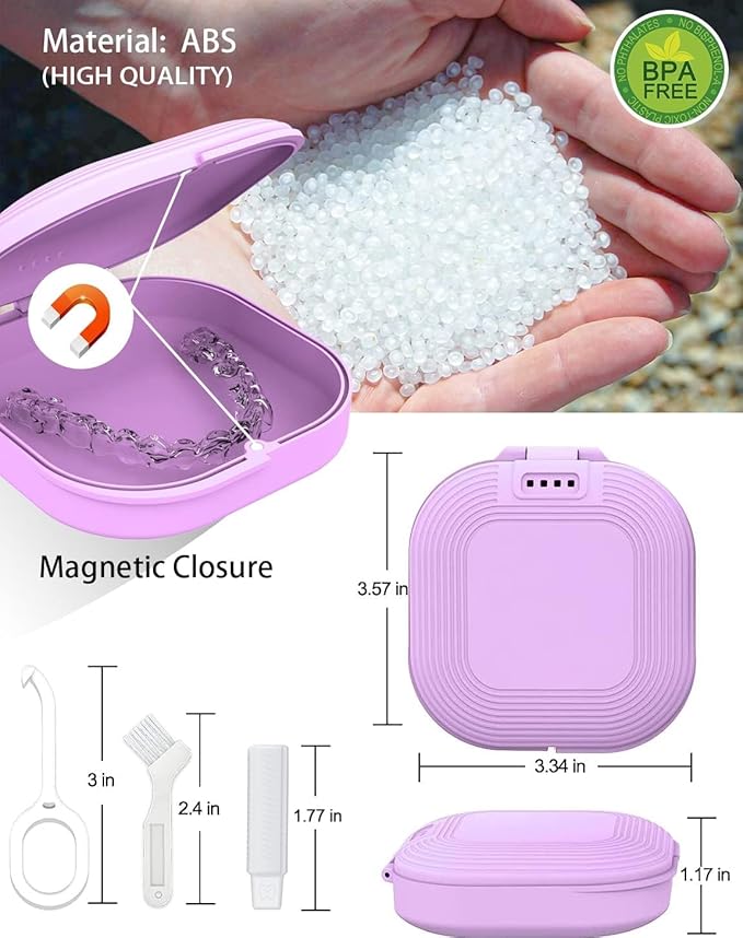HEMILAB® Retainer Case, Slim Aligner Case with Vent Holes, Compatible with Invisalign, Mouth Guard Box with Retainer Removal Tool, Purple