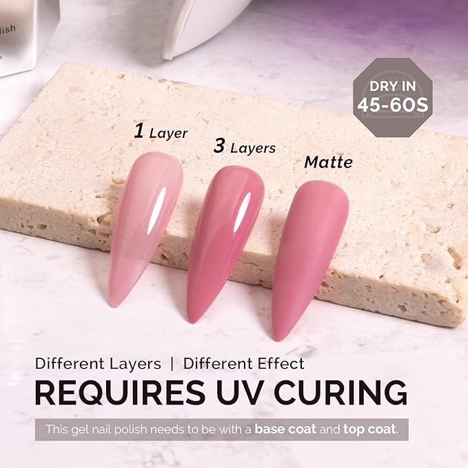 MelodySusie 0.5fl oz Dark Pink Gel Nail Polish, Nails Soak Off UV LED Jelly Purple Pink Gel Polish Gift for Women Nail Art Manicure Salon DIY Nail Design Decoration at Home-A2612