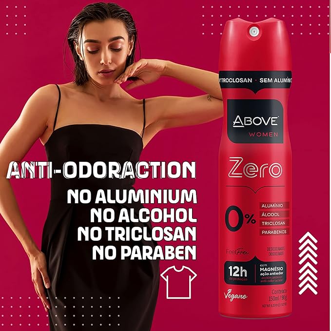 ABOVE Feel Free Zero Set, 4 Pcs - Spray Deodorant for Women - 12-Hour Protection - No Stain - Dry Spray - Aluminum Free Deodorant Spray - Cruelty-Free