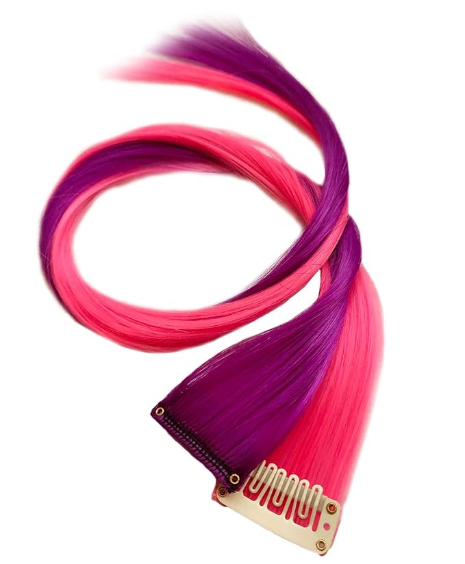 Rhyme 8 Pcs 21 inch Colored Hair Extensions Clip in For Girls Women Hair Accessories Wig Hairpieces Christmas birthday Gift Cosplay Hairstyles (Pink Purple Blue Teal)