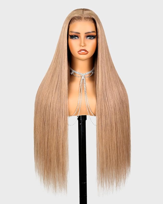 Ready to Go Glueless Wigs Human Hair Pre Plucked Pre Cut Light Brown Blonde Wig Human Hair 220% Density 6x5 Lace Closure Straight Wig Milk Tea Brown 24 Inch