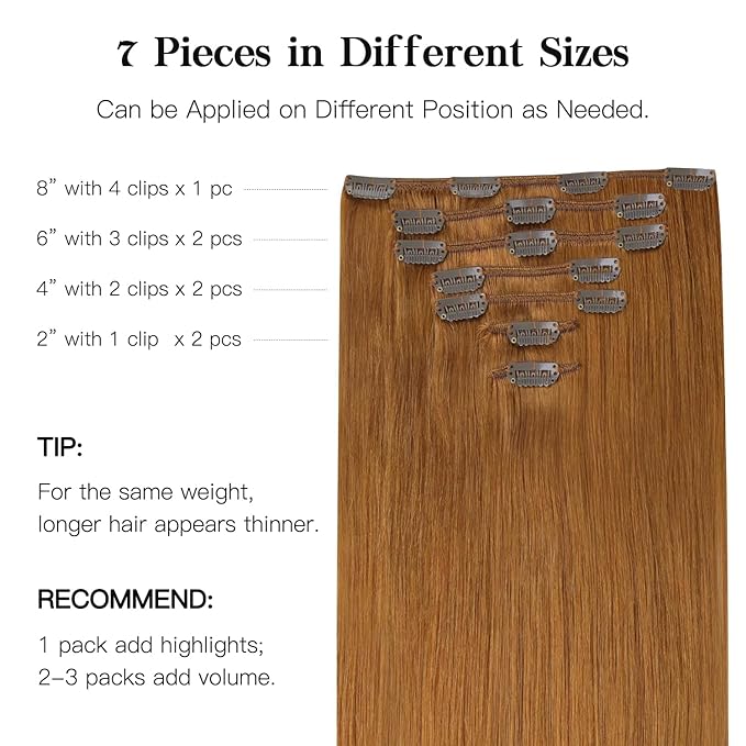 hotbanana HOTBANANA Human Hair Clip-Ins, Auburn Ginger 120g Real Human Hair Straight Remy, 22" 7pcs
