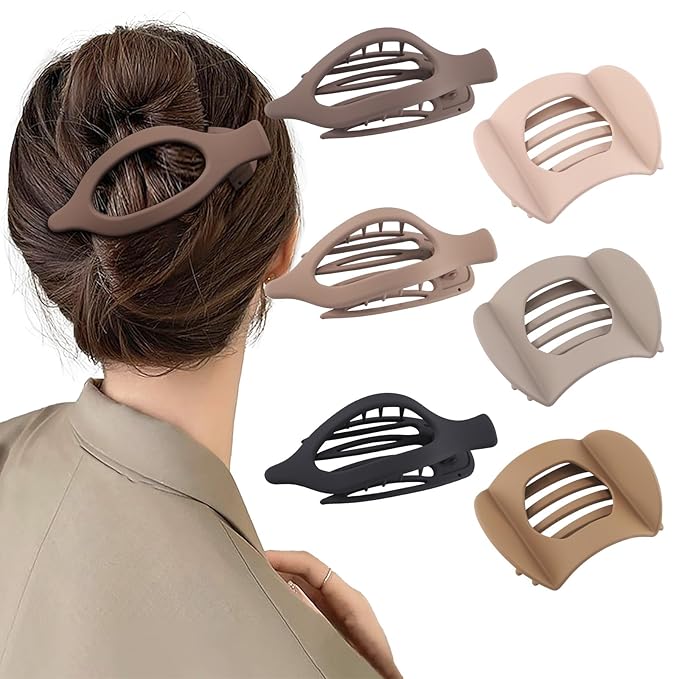 6 PCS French Flat Hair Clips for Women 2 Styles Large Matte Flat Claw Clips Strong Hold No-Slip Duckbill Hair Barrettes for Lying Down, Driving,Yoga(Black)
