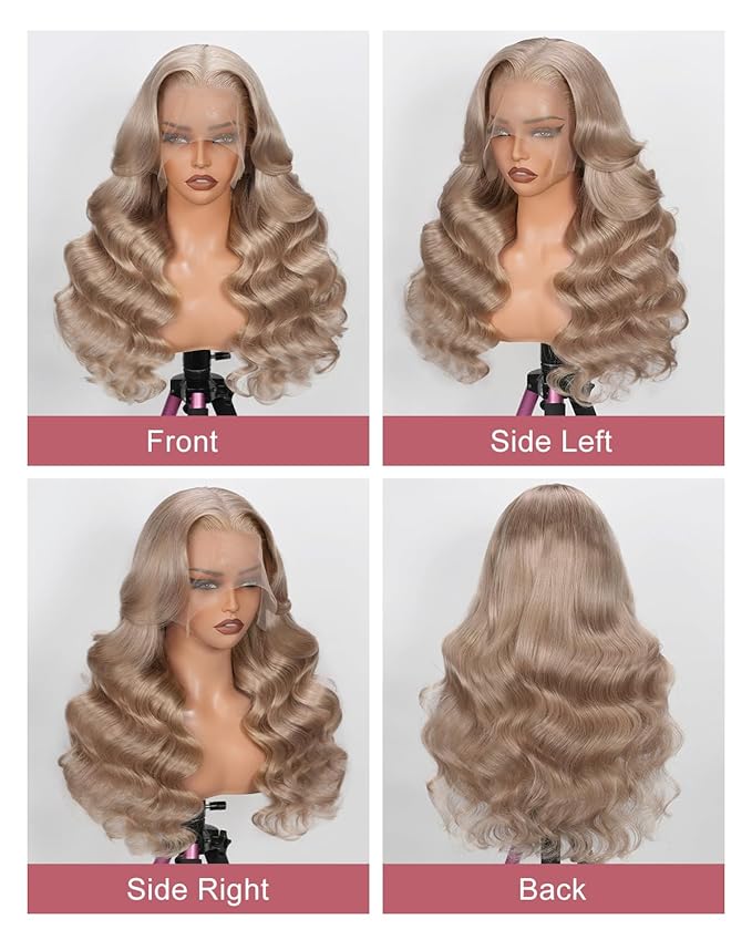 Milk Tea Ash Blonde Wig Human Hair 180% Density 13x6 Body Wave Lace Front Wig More Full And Thicker Pre Plucked Pre Cut Glueless wig Natural Hairline With Baby Hair 20 inch