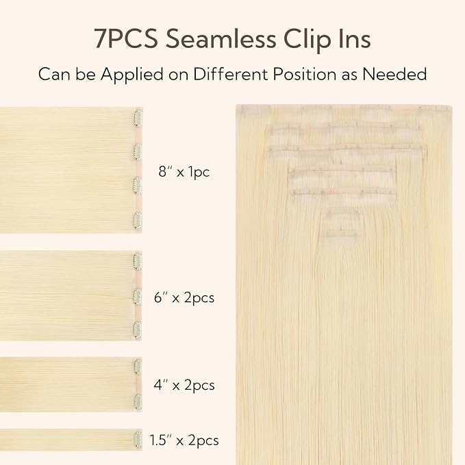 HOTBANANA Seamless Clip in Hair Extensions 20 inch 150g 7pcs Platinum Blonde Clip in Remy Human Hair Extensions Straight Hair Invisible PU Skin Weft