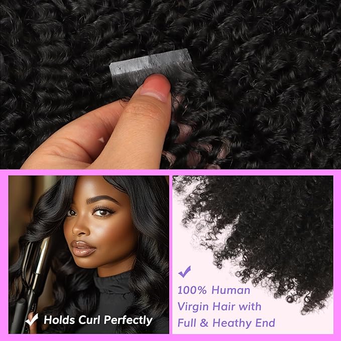 IDN BEAUTY Seamless Clip In Hair Extensions Human Hair, 3c 4a 4c Afro Kinky Curly 22 Inch 110g 7pcs Natural Black Seamless Curly Clip Ins Remy Hair Seamless Clip Ins For Black Women PU Invisible Edge