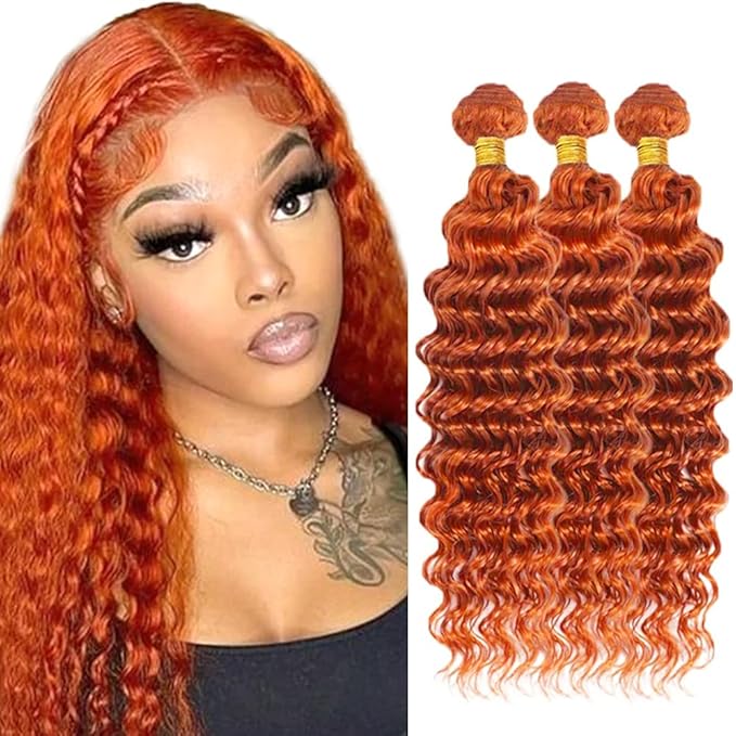 350 Bundles Human Hair Ginger Deep Wave Bundles 16 16 16 inch WuvuSnm Ginger Wet and Wavy Bundle Hair Extensions