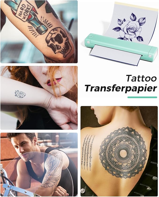 Phomemo Tattoo Stencil Printer, M08F Wireless Thermal Tattoo Printer with 10pcs Transfer Paper, Compatible with Phone/Tablet/PC, Tattoo Supplies for Tattoo Artists & Beginners, Green