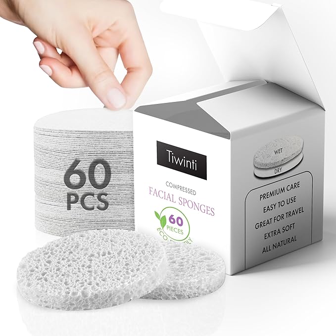 60 Count Compressed Facial Sponges - Natural Wood Pulp Round Esthetician Face Sponges for Cleansing, Daily Face Washing, Exfoliating Makeup, and Mask Removal (White)