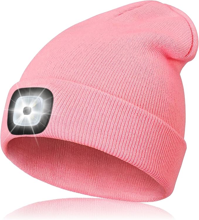 Unisex LED Beanie with Light, Rechargeable Headlamp Hat, Stocking Stuffers Christmas Gifts for Men, Warm Knitted Cap White Elephant Gifts for Dad Adults Teens Men Women Him