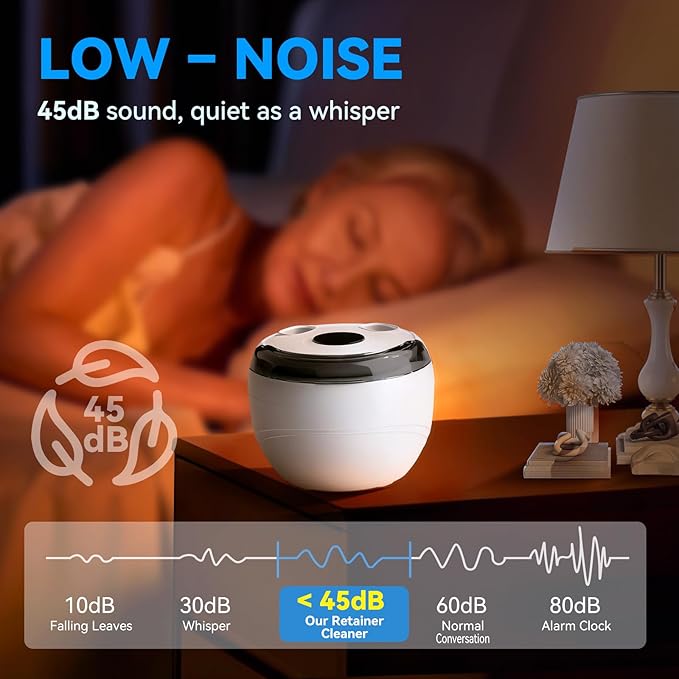 Dental Ultrasonic Retainer Cleaner Machine - 45kHz Dental Cleaning Pod, Mouth Guard, Aligner, Night Guard, Braces, Jewelry with 200ML Capacity, 4 Modes for All Denture Appliances