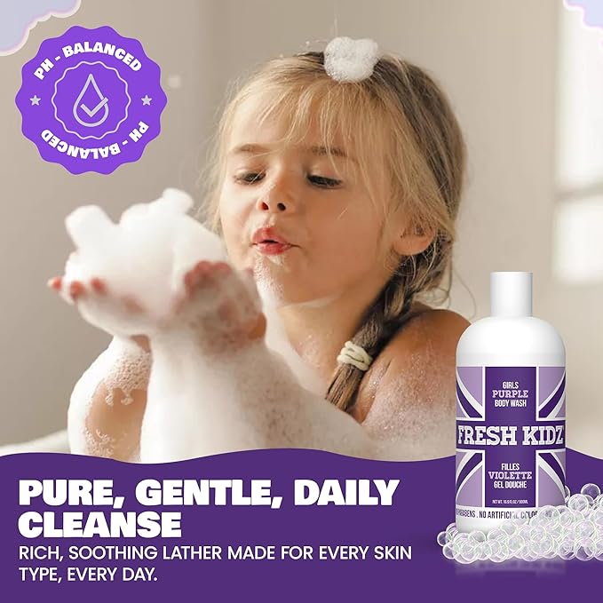 Fresh Kidz Body Wash 16.9 fl.oz. and Stick Deodorant 2.65 oz for Kids and Teens - Girls "Purple" Set