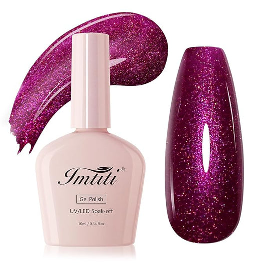 Imtiti Glitter Gel Nail Polish, 1Pcs Starlight Rose Red Gel Polish Sparkle Soak Off UV LED Gel Polish, Long Lasting, Nail Art Starter Manicure Salon DIY at Home for Women (0.34 Fl Oz-1928)