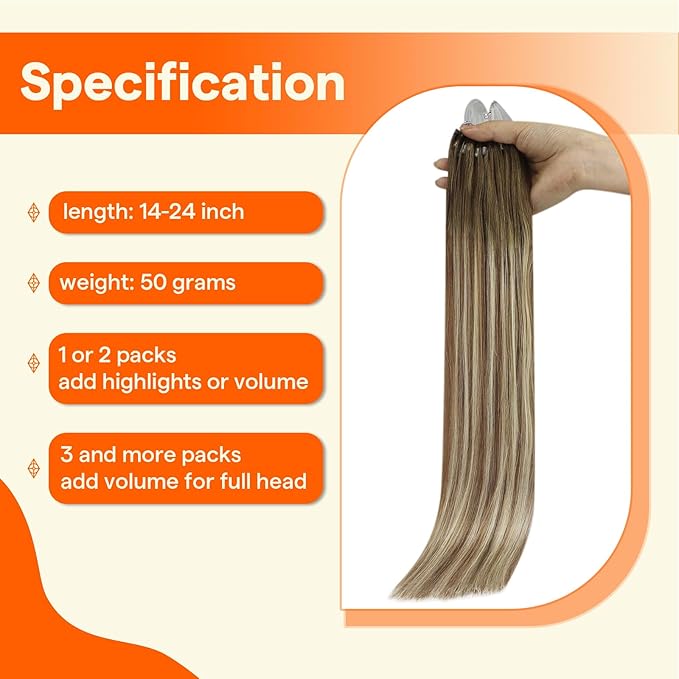 Full Shine Micro Bead Hair Extensions Real Human Hair 24 Inch 50G with 7G Micro Beads Brown Ombre Ash Brown and Blonde Microloop Hair Extensions Human Hair Prebonded Extensions Long Hair