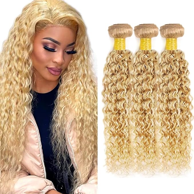 24 26 28 inch Blonde Human Hair Bundles 613 Curly Wave Bundle P27/613 Hair Weave 3 Bundles Brazilian Remy Blonde Color 300g