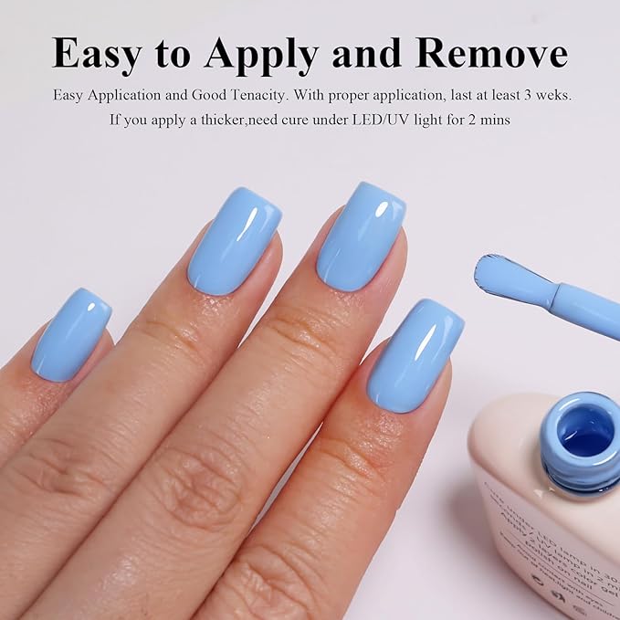 Imtiti Gel Nail Polish, 1Pcs Pastel Blue Soak Off UV LED Gel Polish, Long Lasting, Nail Art Manicure Salon DIY at Home for Spring and Summer (0.34 Fl Oz-966)