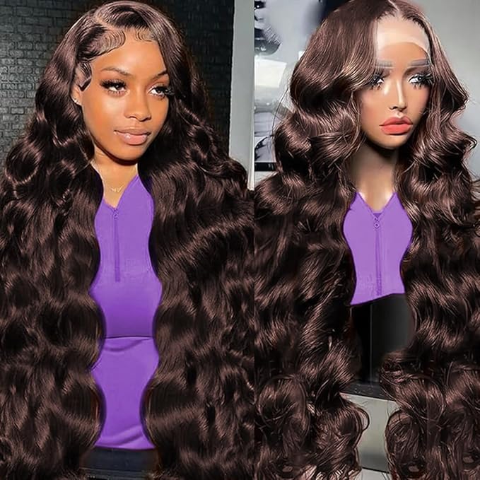 24 Inch Chocolate Brown Lace Front Wig Human Hair 220 Density 13x6 Hd Body Wave Lace Front Wigs Human Hair Pre Plucked Colored Frontal Wigs Human Hair Brown Wigs Human Hair Wigs for Women
