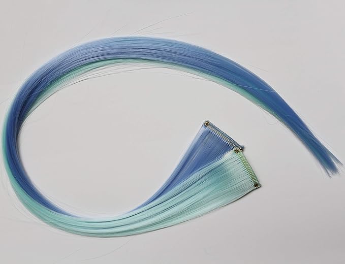 Rhyme 21" 16 PCS Light Green Sky Blue Hair Ins Colored Clip in Hair Extensions Straight Fashion Hairpieces for Party Highlights Girls Hair Accessories (Light green,Light blue)