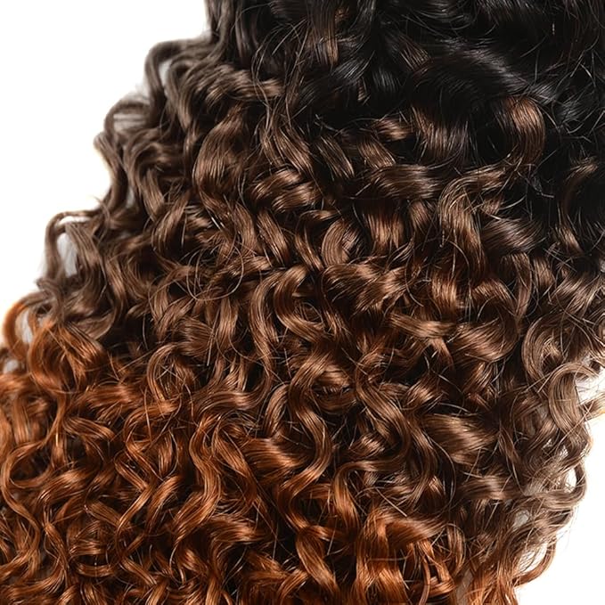 28 30 32 inch Omber Brown Bundles Human Hair #4 Kinky Curly Bundles 3 Tone Black Roots to Brown Bundle