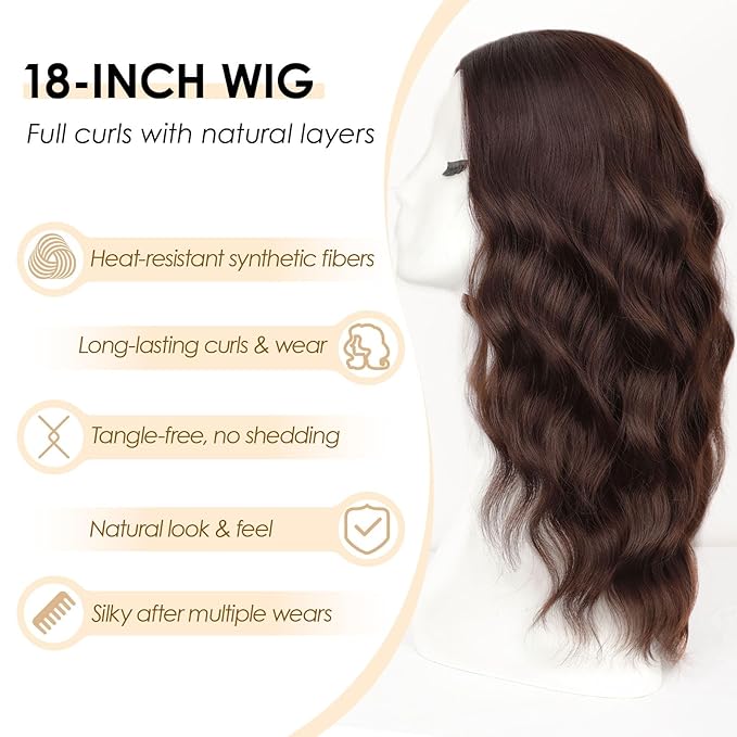 AISI HAIR Brunette Wig for Women Medium Length Wave Curly Glueless Synthetic Heat Resistant Hair Wigs for Daily Party Cosplay