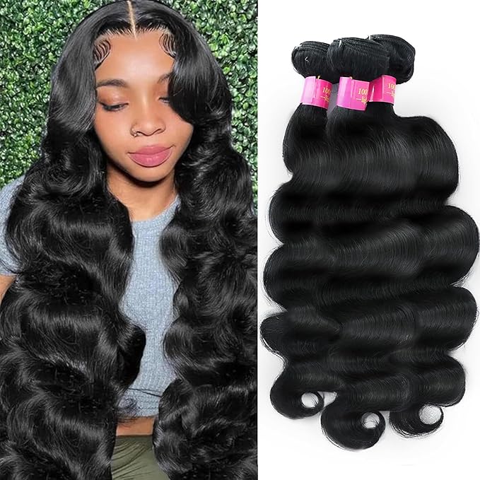 12A Body Wave Human Hair Bundles 100% Unprocessed Brazilian Virgin 20 22 24 Inch 3 Bundles Weave Quick Human Hair Bundles for Black Women Natural Black