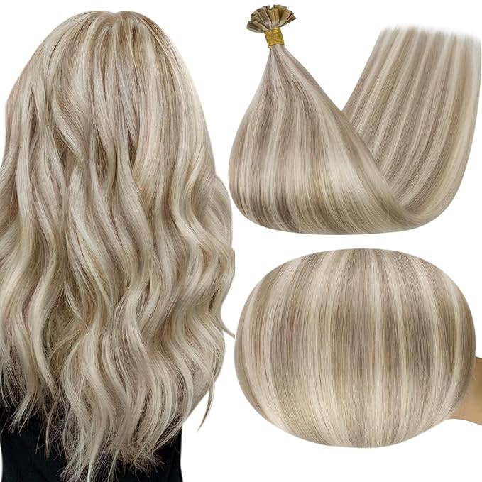 Full Shine Keratin Tip Hair Extensions Human Hair 24 Inch Utip Human Hair Extensions Color 18 Ash Blonde Highlighted 613 Light Blonde Prebonded Tip Extensions 50 Grams Natural Hair