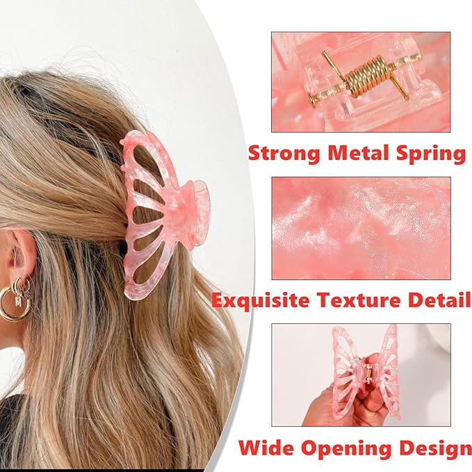 Butterfly Hair Clips Set, Iridescent Crystal Clear Design, Large Jaw Clips with Strong Metal Spring, Fashion Hair Accessories for Women, 5 Pack