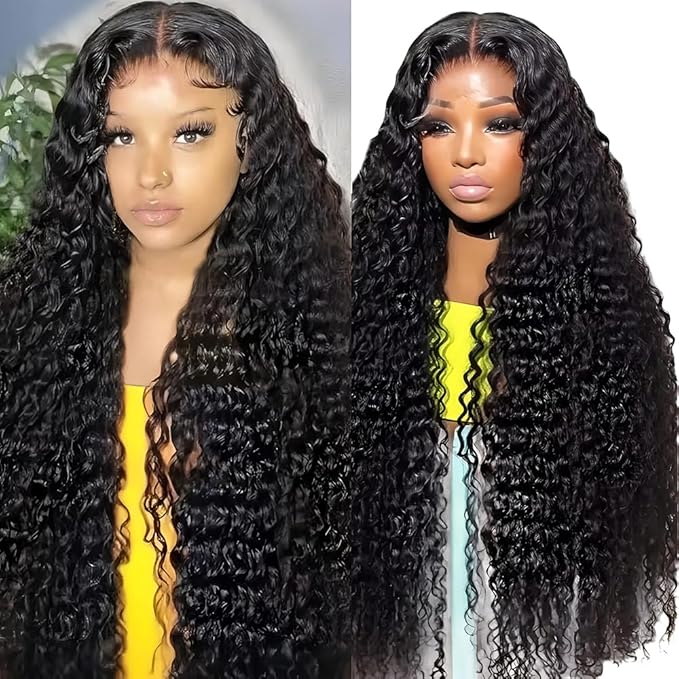 13x6 Deep Wave Lace Front Wigs Human Hair 200% Density Wet and Wavy Curly Human Hair Wig Pre Plucked for Women Nature Color 28 Inch
