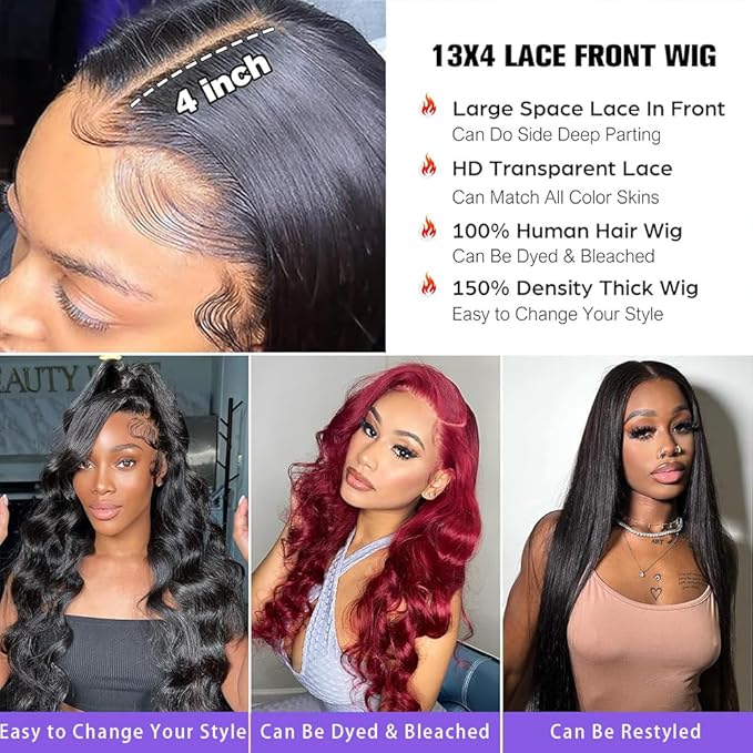 28 Inch Body Wave Lace Front Wigs Human Hair 13X4 HD Lace Frontal Wigs Human Hair 150% Density Glueless Wigs Human Hair Pre Plucked Body Wave Human Hair Wig for Black Women