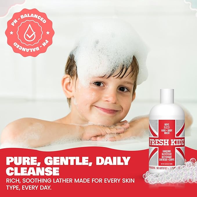 Fresh Kidz Hair & Body Wash 16.9 fl.oz. and Stick Deodorant 2.65 oz for Kids and Teens - Boys Red Set