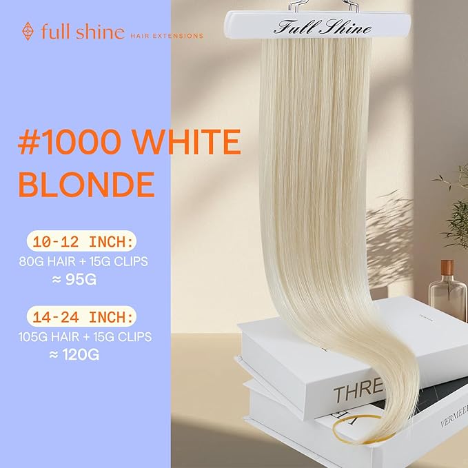 Full Shine Blonde Human Hair Clip in Extensions Clip in Hair Extensions Real Human Hair Blonde Hair Extensions Triple Weft 20 Inch 7 Pcs 120 G