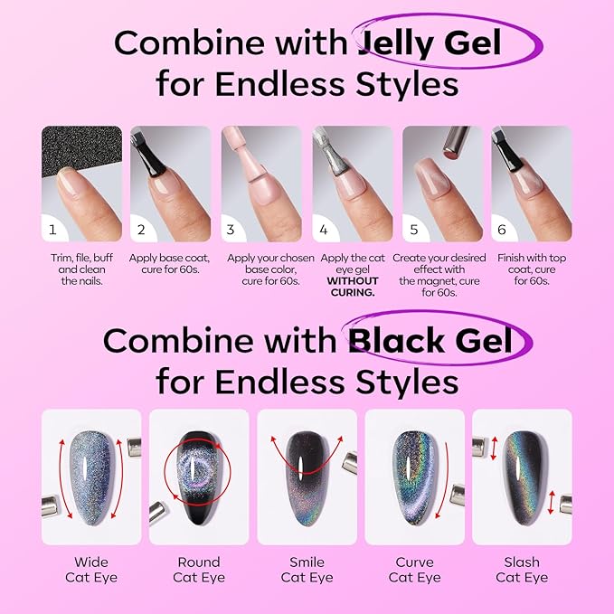 modelones Cat Eye Gel Nail Polish, Purple Magnetic Nail Polish with Magnet Yellow Glitter Soak Off U V Winter Gel Polish Shimmer Nail Art Top Coat Manicure Salon DIY