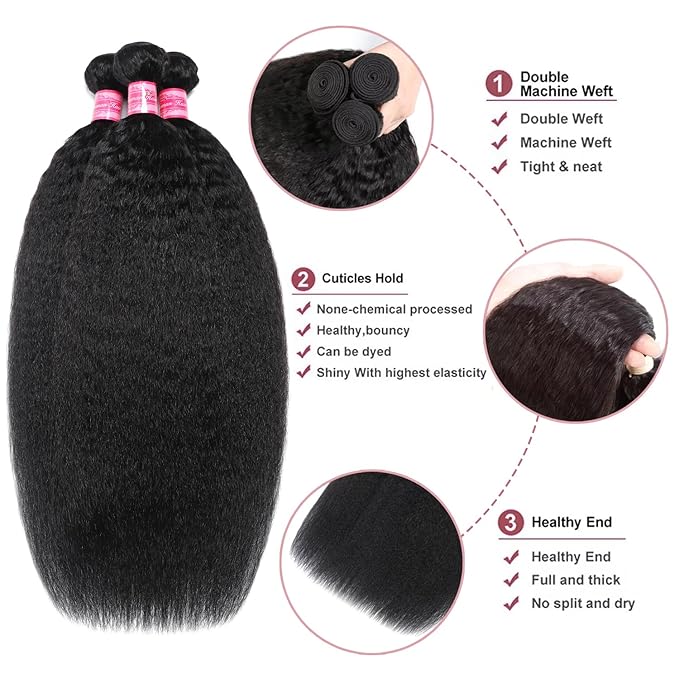 Yaki Straight Kinky Straight Bundles Human Hair 18 18 18 Inch 3 Bundles 12A 100% Unprocessed Brazilian Kinkystraight Human Hair Bundles Natural Black For Black Women