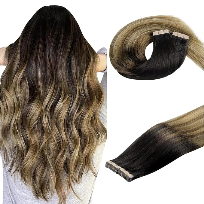 DOORES Human Hair Extensions, Balayage Dark Brown to Chestnut Brown and Dirty Blonde 24 Inch 100g 40pcs, Tape in Remy Hair Extensions Natural Hair Extensions Human Hair Skin Weft