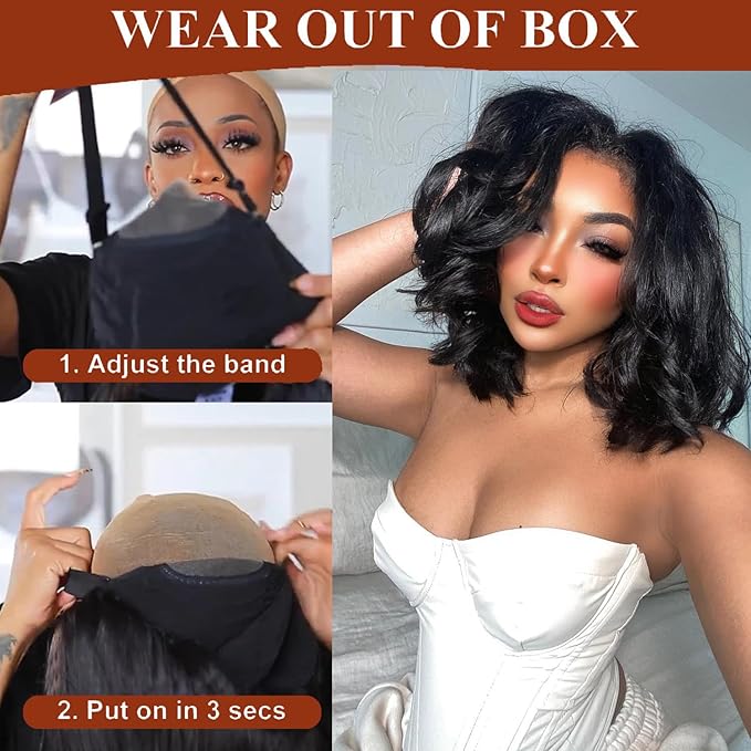 Bob Wig Human Hair Body Wave HD Lace Front Wigs Human Hair 250% Density 13x4 Glueless Wigs Human Hair Pre Plucked Short Bob Wigs for Black Women Natural Black Color (10 inch, Bob Wig)