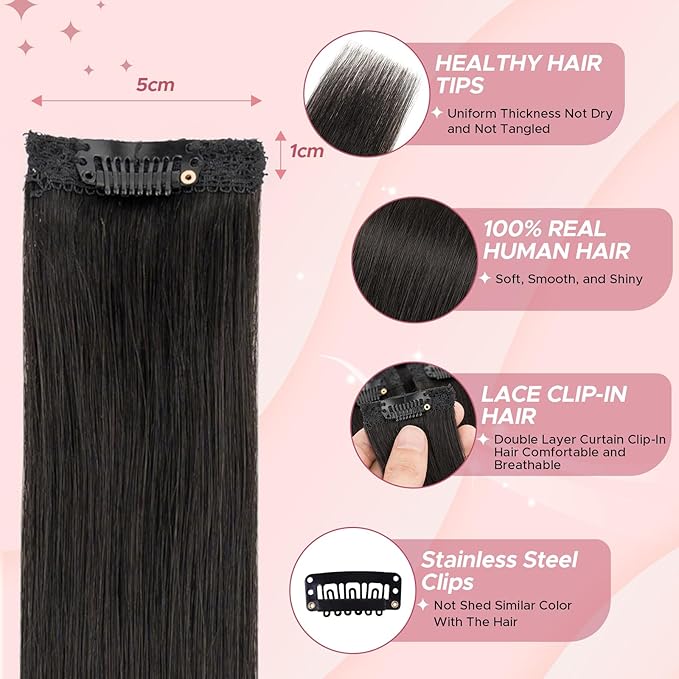 Clip in Hair Extensions Real Human Hair for Women, 14 Inch 36g 6pcs, Natural black, Straight - Highlight, Add Volume and Length for Daily Wear, Parties, Weddings