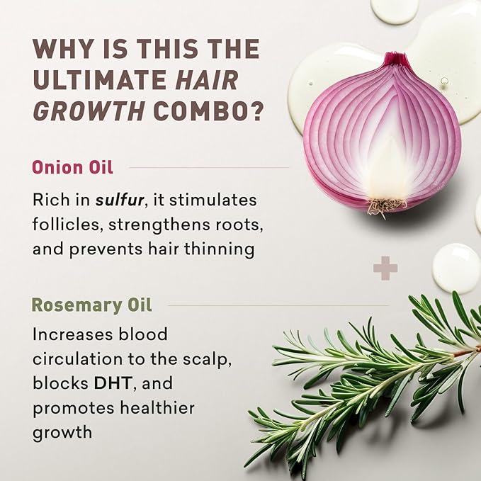 Just Nutritive Onion & Rosemary Shampoo and Conditioner Set, Hair Growth, Hair Loss, Oil Control, Thickening, Strengthening, Sulfate-Free, DHT Blockers, Nourishing, Hydrating, Non-Medicated Hair Care