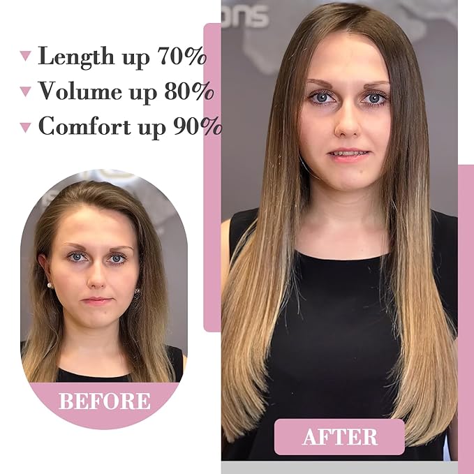 S-noilite One Piece Clip in Hair Extensions 18 Inch U-Shaped One Piece Hair Extensions Weft with 5 Clips Synthetic 3/4 Full Head Long Straight Dark Brown Thick Hairpieces for Women,#6/8