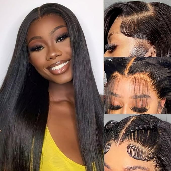 LICHANG 13x4 Lace Front Wigs Human Hair 200 Density Straight Glueless Pre Plucked for Women 24 Inch