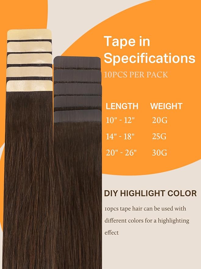 DOORES Tape in Hair Extensions Human Hair, Chocolate Brown 20 Inch 10pcs 30g, Human Hair Extensions Tape in Remy Straight Real Hair Extensions Skin Weft