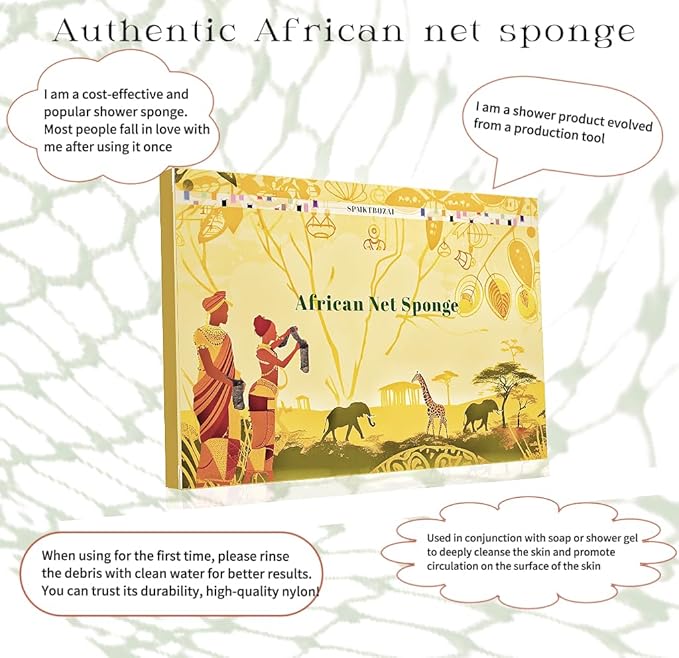 African Net Sponge Authentic, 2 Pieces African Exfoliating Sponge Real African Net Black Owned, African Bath Sponge Back Scrubber, Body Exfoliator Shower Bath Accessories (Green, Pink)