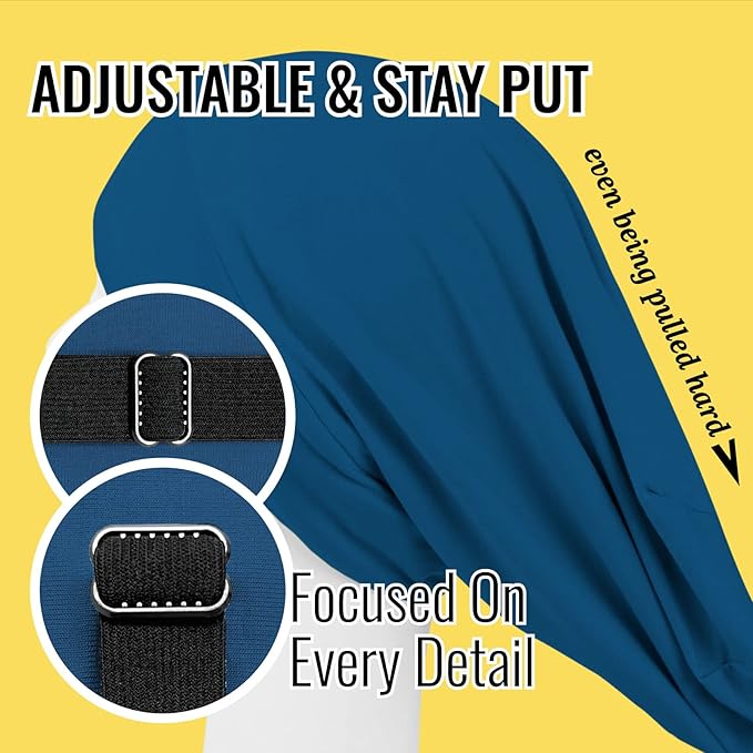 Satin Lined Sleep Cap Bonnet for Curly Hair and Braids, Stay On All Night Hair Wrap with Adjustable Strap for Women and Men, Bijou Blue, Pack of 1