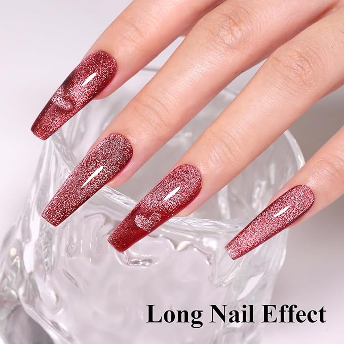 10ml Hema Free Red Cat Eye Gel Nail Polish Soak Off Long Lasting Holographic UV/LED with Magnetic Stick Gift for Women 1Pcs