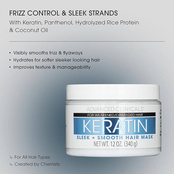 Advanced Clinicals Keratin Hair Mask Treatment, 12 Fl Oz - For Color Treated Hair, Detoxifying Keratin Conditioner To Strengthen Broken, Fortifying Hair Repair Mask With Shea Butter