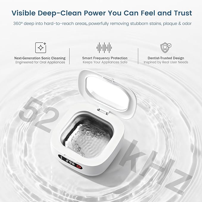 Viora Rechargeable 52kHz Ultrasonic Retainer Cleaner: Cordless Portable UV Dental Cleaning Pod for Invisalign, Denture, Mouthguard, Nightguard, Jewelry, with Mirror, USB-C Travel Cleaning Kit+Tablets